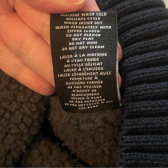 Emanuel Ungaro Sherpa Lined Zip Navy Blue Grey Aztec Pattern Sweater Size Large - Picture 10 of 15